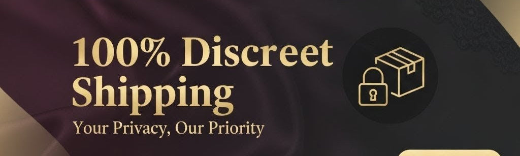 Promotional banner for 100% discreet shipping with a lock icon on a dark background
