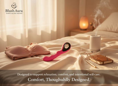 BlushAura Sensa wellness massager styled in a calm self-care lifestyle setting