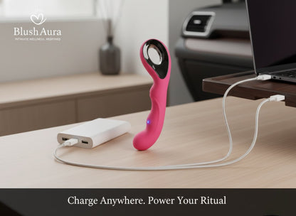 BlushAura Sensa USB rechargeable wellness massager charging via cable
