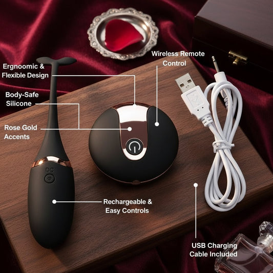 Black Wireless Remote-Controlled wellness device with USB Cable and Rose Gold Finish